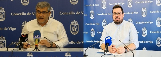 Los portavoces del grupos municipal del PP en Vigo (i), Miguel Martín, y del BNG (d), Xabier Pérez Igrexas.