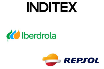 Archivo - Logo de Inditex, Iberdrola y Repsol.