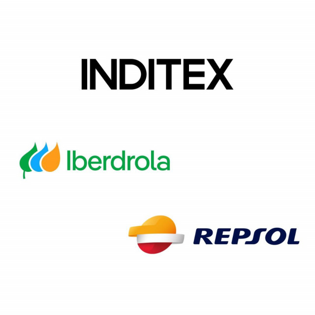 Archivo - Logo de Inditex, Iberdrola y Repsol.