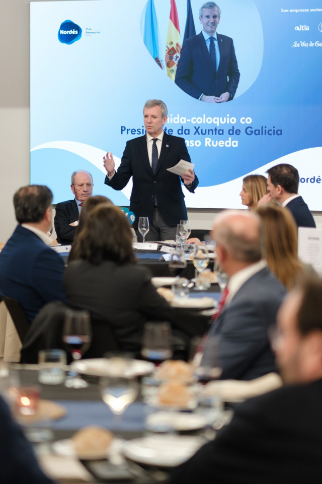 El presidente de la Xunta, Alfonso Rueda, en un encuentro con empresarios