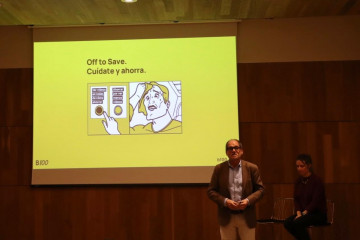 El director ejecutivo de B100, Jorge Mahía, durante la presentación de 'Off to Save' en el Museo Arqueológico Nacional, en Madrid, a 6 de marzo de 2025.