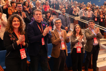 El secretario general del PSdeG, José Ramón Gómez Besteiro, el ministro de la Presidencia, Félix Bolaños, la alcaldesa de A Coruña, Inés Rey, y el delegado del Gobierno en Galicia, Pedro Blanco