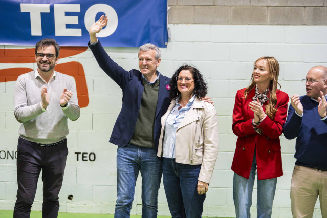 El presidente del PPdeG, Alfonso Rueda, en un acto en Teo.