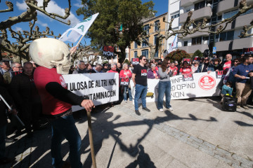 Decenas de personas durante una concentración contra Altri, a 16 de marzo de 2025, en Arzúa, A Coruña, Galicia (España). La Plataforma Ulloa Viva, que encabeza la concentración junto a otras orga