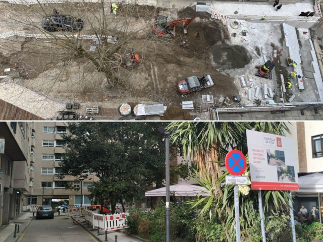 Actuación de tala de árboles en el Calexón do Balado, en Vigo.