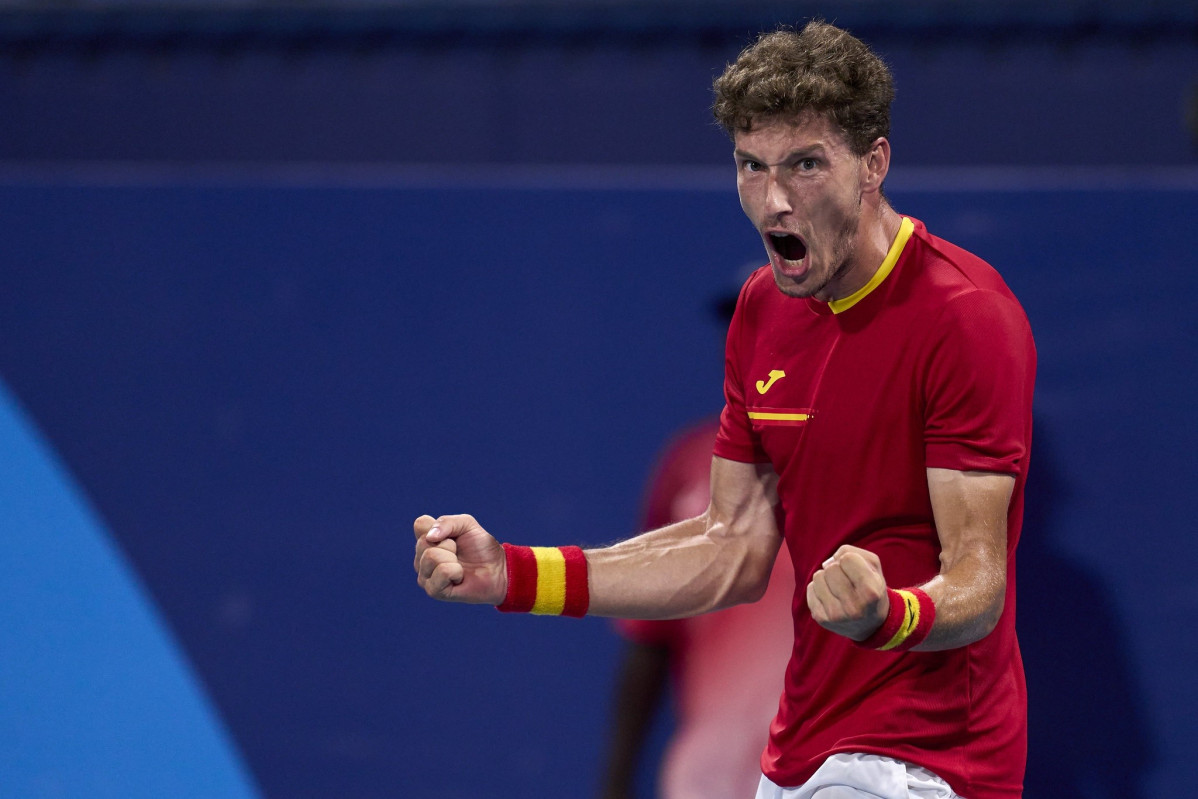 El tenista español Pablo Carreño celebra un triunfo en los Juegos Olímpicos de Tokyo 2020.